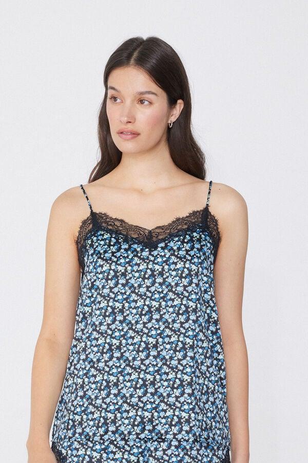Tezenis Camiseta de Tirantes Finos de Raso con Estampado y Encaje ÚLTIMAS EDICIONES