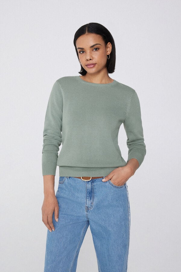 Tezenis Jersey de Manga Larga y Cuello Redondo Básico de Algodón Calado En oferta
