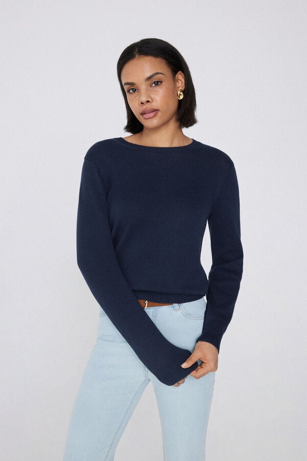 Tezenis Jersey de Manga Larga y Cuello Redondo Básico de Algodón Calado Descuentos del mes