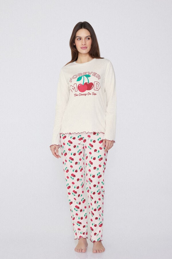 Tezenis Pijama Largo de Algodón Estampado Cerezas Última moda