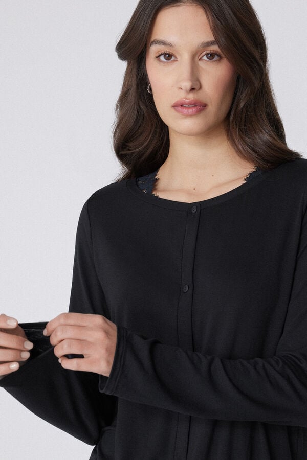 Tezenis Pijama Largo Viscosa y Encaje Abertura Delantera con Botones Rebajas de fin de temporada