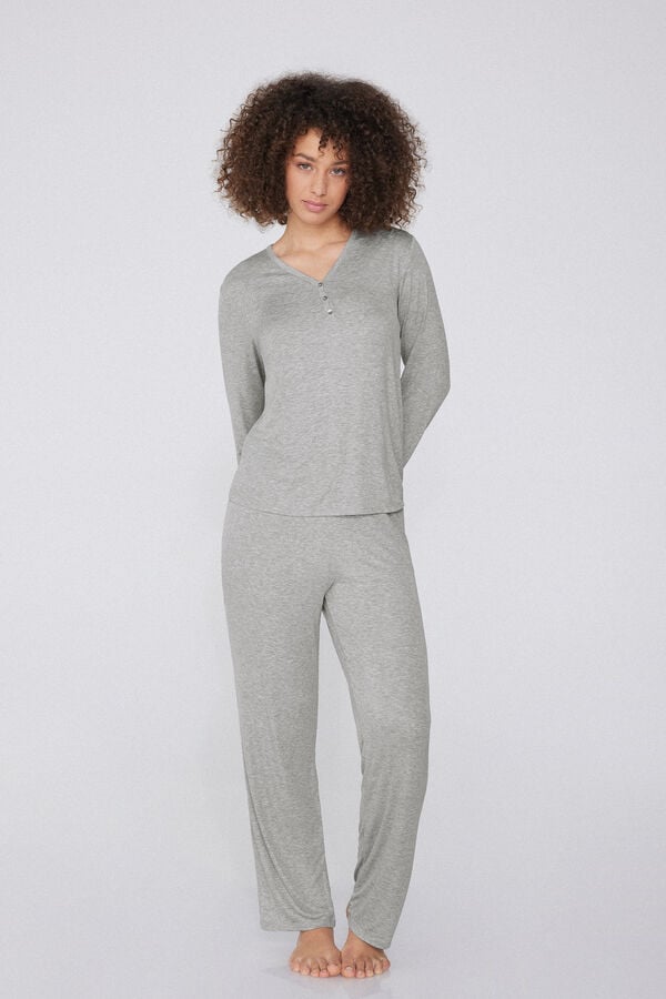 Tezenis Pijama Largo Canalé Escote Pico Abotonado Devoluciones gratuitas