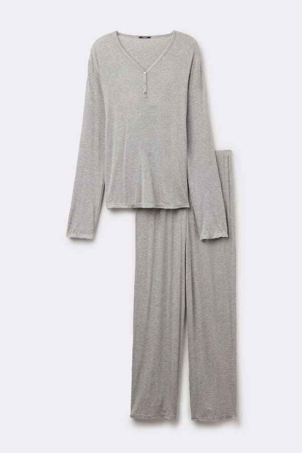 Tezenis Pijama Largo Canalé Escote Pico Abotonado Devoluciones gratuitas