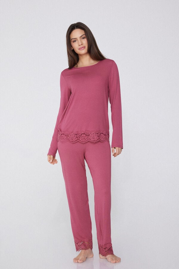 Tezenis Pijama Largo de Viscosa con Encaje 2025