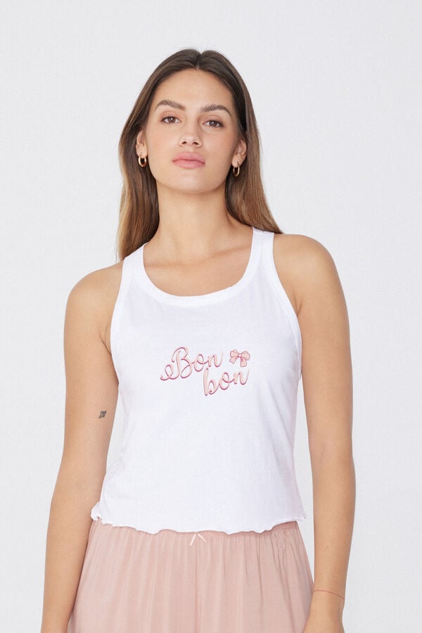 Tezenis Top Corto de Algodón con Estampado y Punto Festoneado Promoción por tiempo limitado