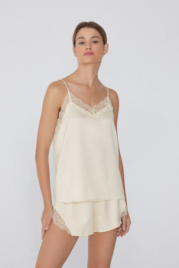 Tezenis Camiseta de Tirantes Finos de Raso y Encaje Liquidación