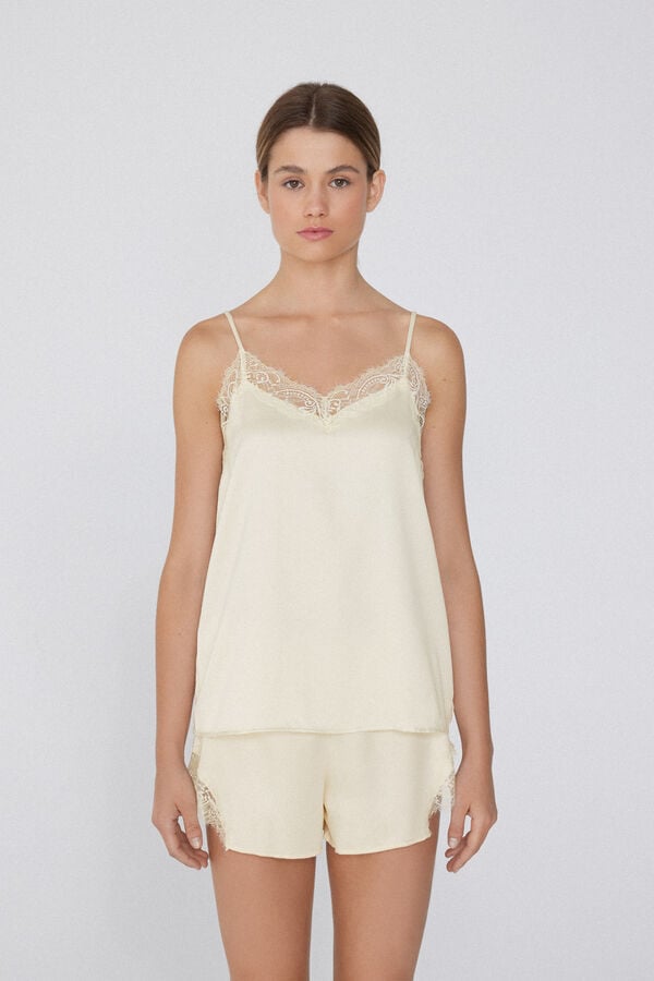 Tezenis Camiseta de Tirantes Finos de Raso y Encaje Liquidación