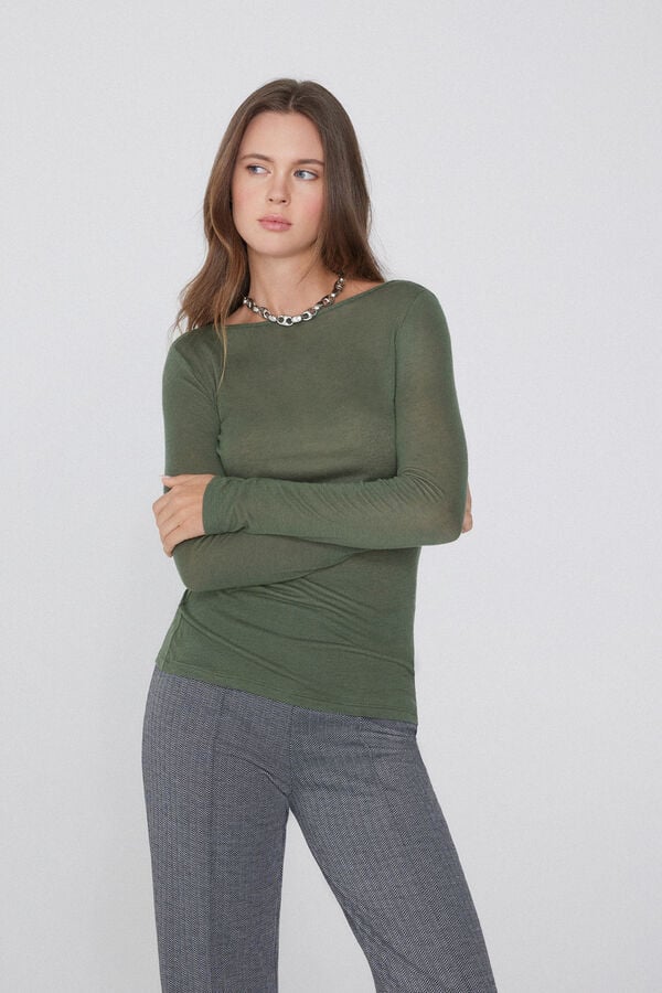 Tezenis Camiseta con Cuello de Barco de Viscosa y Lana Merino Envío internacional gratuito