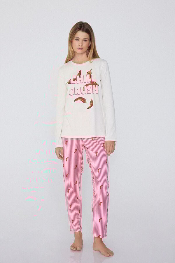 Tezenis Pijama Largo de Algodón con Estampado de Pimiento Chile