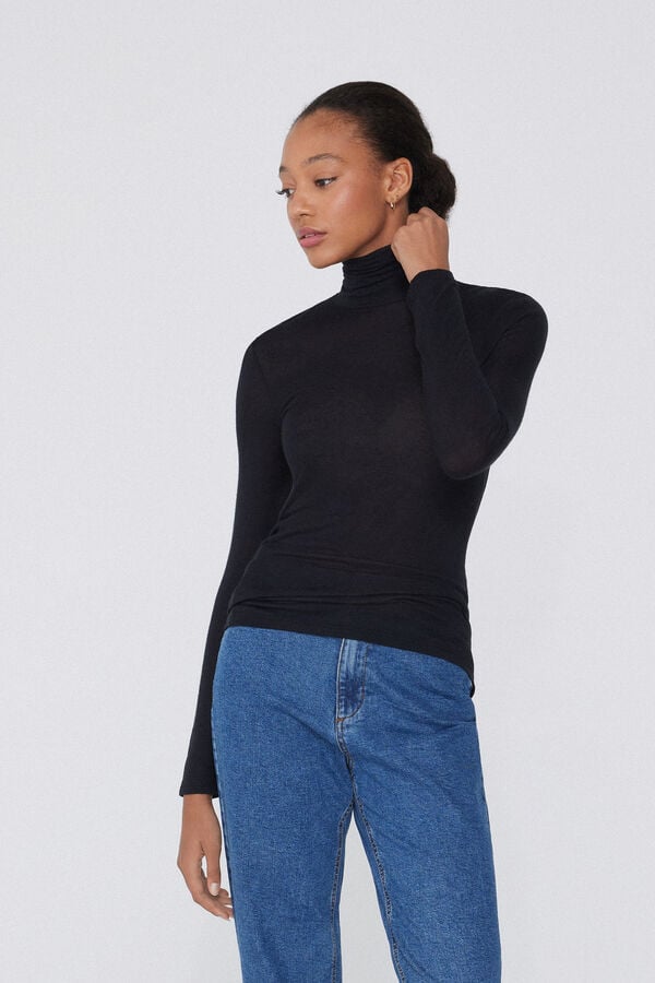 Tezenis Camiseta con Cuello Alto de Viscosa y Lana Merino En oferta