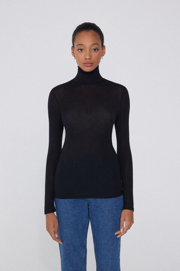 Tezenis Camiseta con Cuello Alto de Viscosa y Lana Merino En oferta