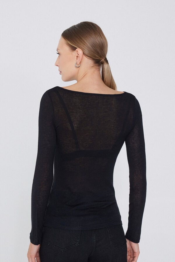 Tezenis Camiseta con Cuello de Barco de Viscosa y Lana Merino Descuentos del mes
