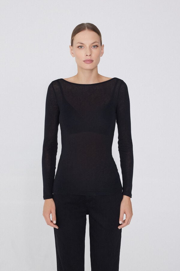 Tezenis Camiseta con Cuello de Barco de Viscosa y Lana Merino Descuentos del mes