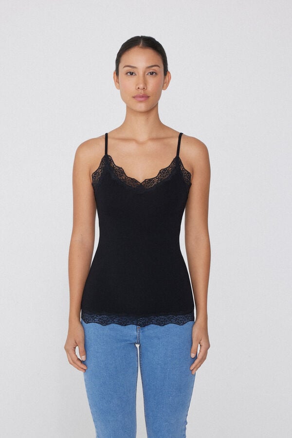 Tezenis Camiseta Tirantes Finos Escote Pico Viscosa Encaje Rebajas de fin de temporada