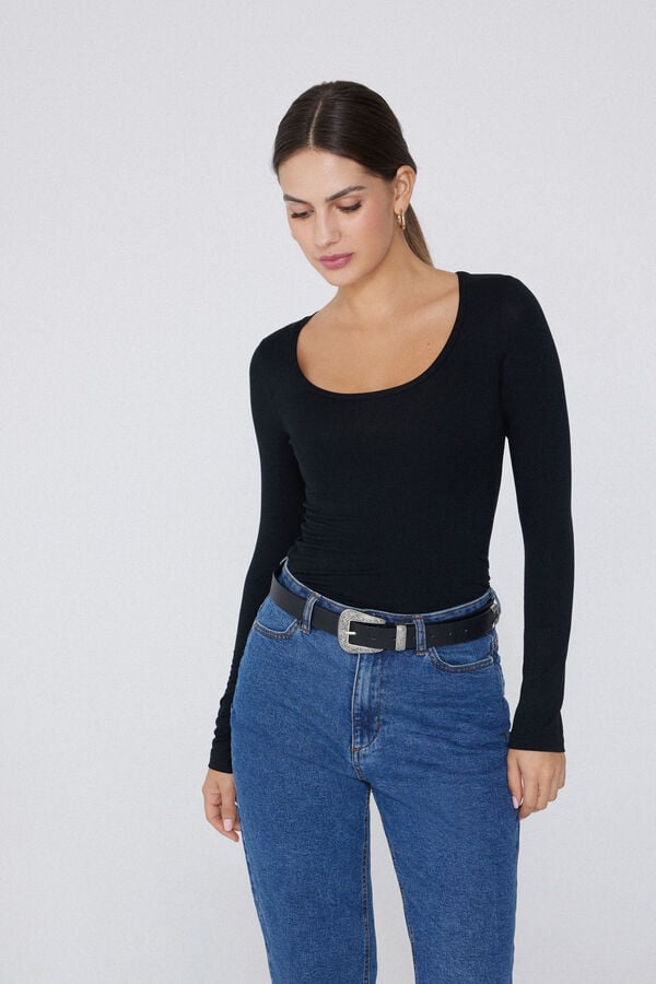 Tezenis Camiseta de Manga Larga de Viscosa con Escote Redondo Amplio Devoluciones gratuitas