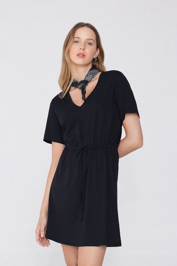 Tezenis Vestido Corto de Manga Corta de Algodón con Escote Pico Liquidación