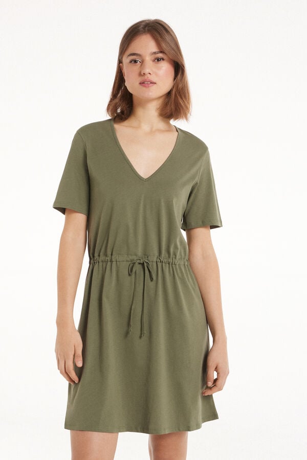 Tezenis Vestido Corto de Manga Corta de Algodón con Escote Pico Rebajas top