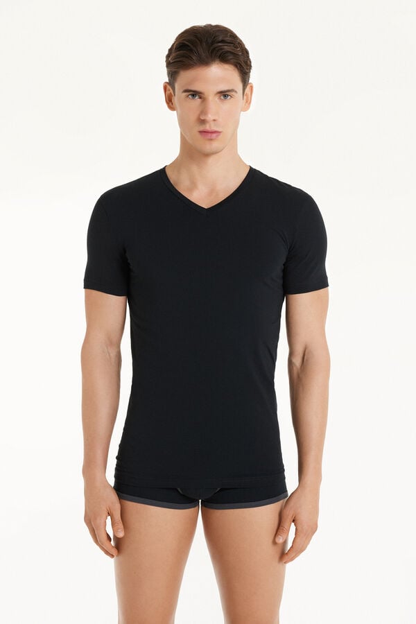 Tezenis Camiseta Escote Pico Algodón Elástico Tienda de fábrica