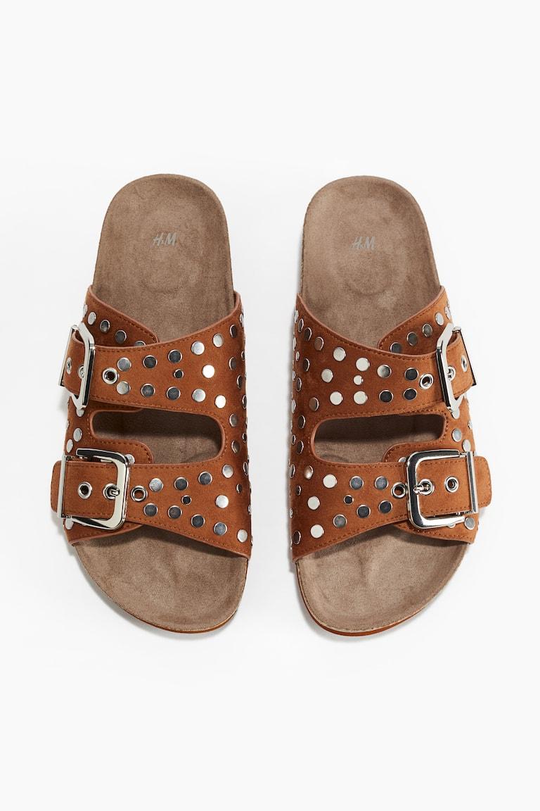 H&M Sandalias con tachuelas - Marrón/Plateado - MUJER Oferta especial de fábrica