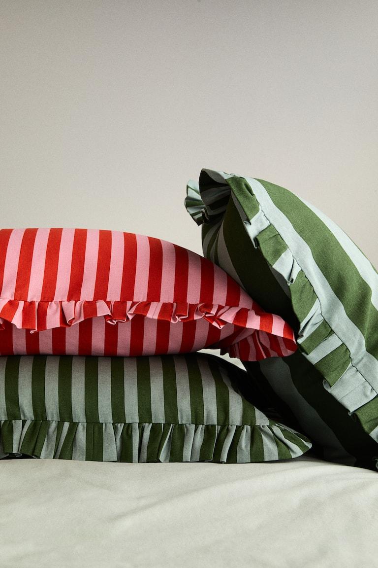 H&M Funda de cojín en algodón con cenefa de volante - Verde/Rayas - HOME Ofertas especiales