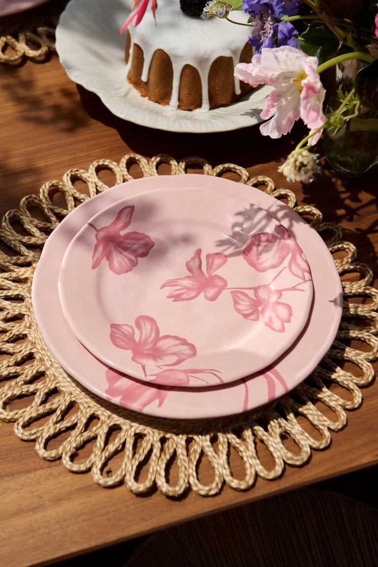 H&M Plato mediano de gres con diseño - Verde caqui/Floral - HOME Mejor oferta