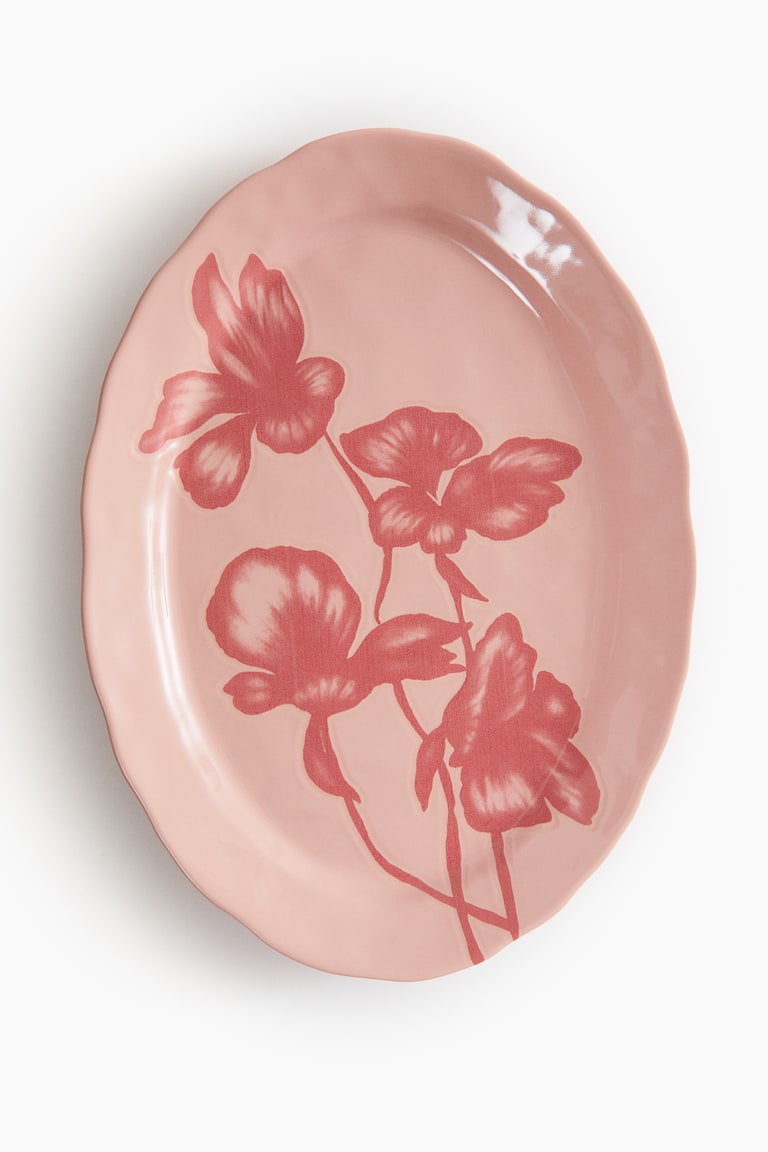 H&M Fuente de servir de gres con motivo - Verde caqui/Floral - HOME