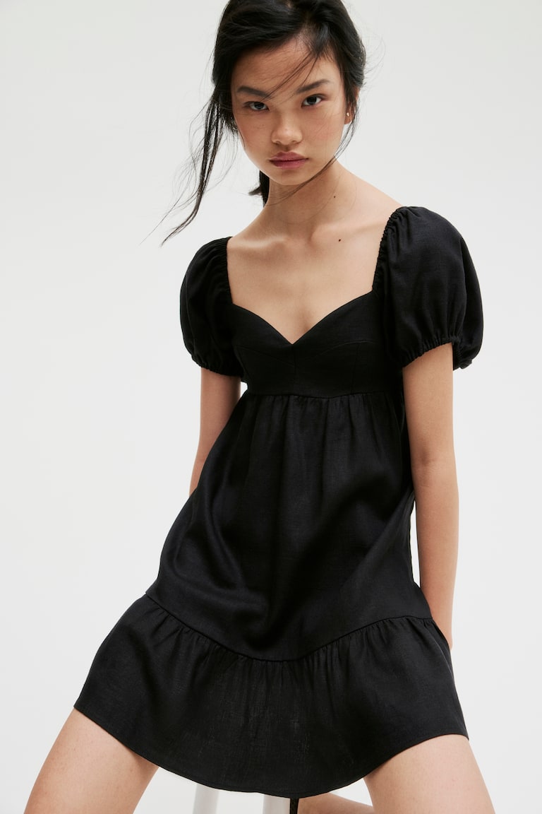 H&M Vestido con manga puffy - Azul claro/Rayas - MUJER