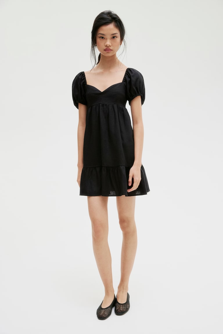 H&M Vestido con manga puffy - Azul claro/Rayas - MUJER Oferta exclusiva