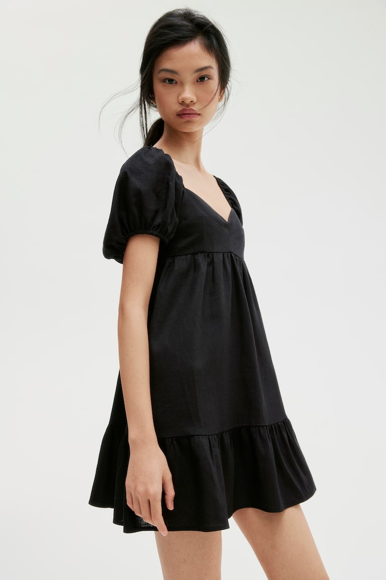 H&M Vestido con manga puffy - Azul claro/Rayas - MUJER Oferta exclusiva
