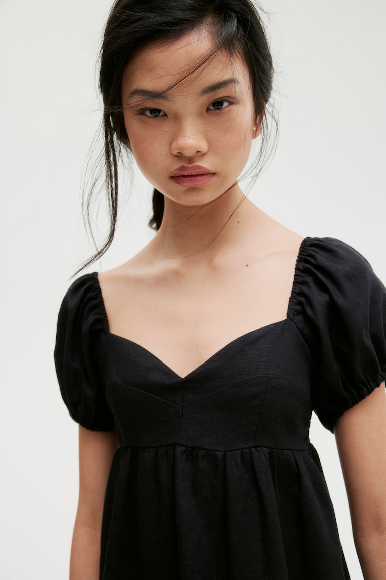 H&M Vestido con manga puffy - Crema/Floral - MUJER Última moda