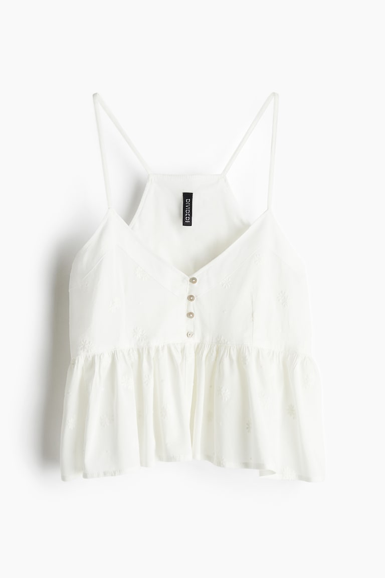 H&M Top de tirantes con peplo - Crema/Flores - MUJER Ofertas de temporada
