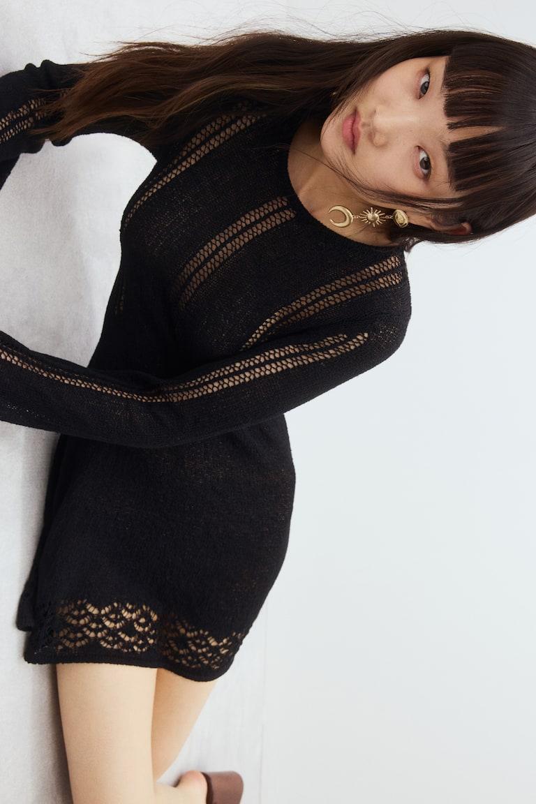 H&M Minivestido en punto calado - Negro - MUJER