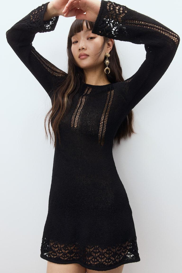 H&M Minivestido en punto calado - Negro - MUJER Grandes ahorros