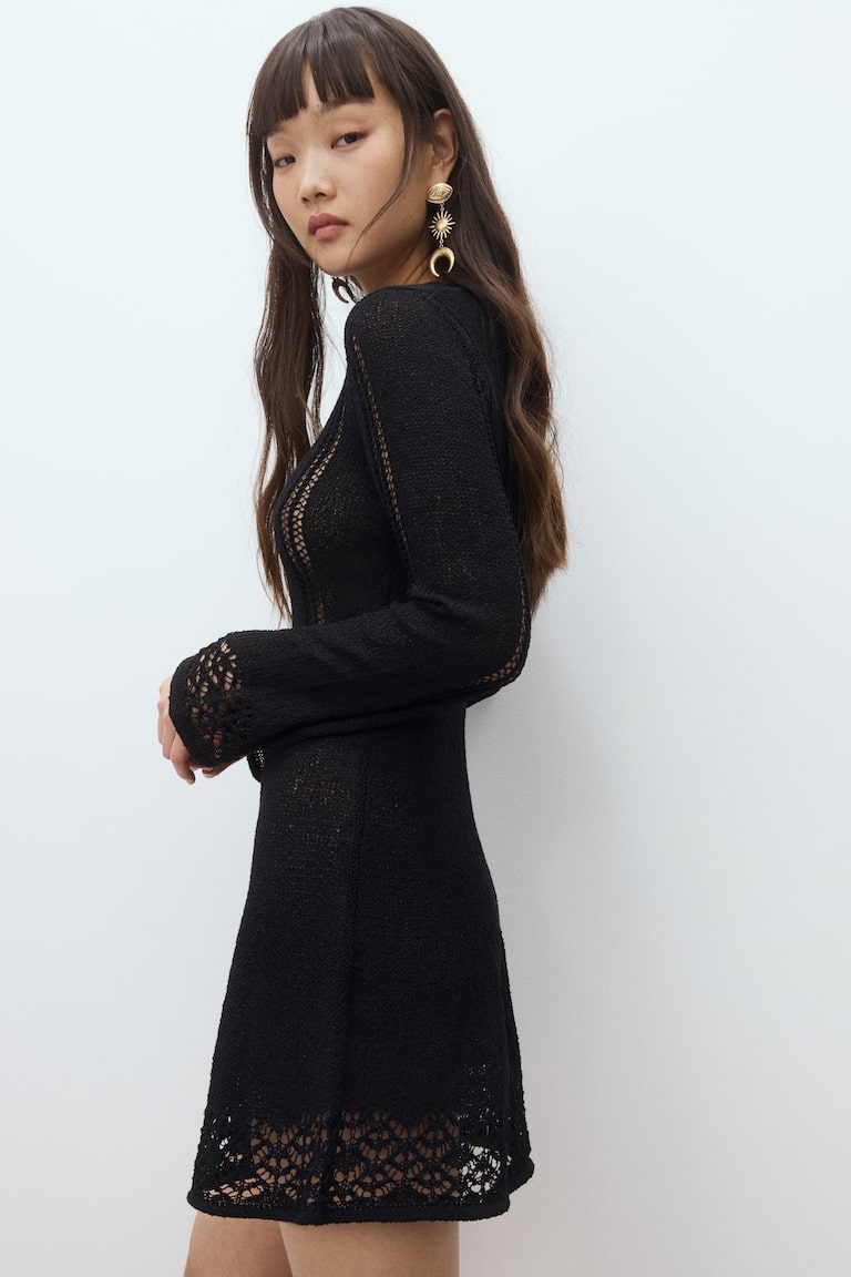 H&M Minivestido en punto calado - Negro - MUJER Grandes ahorros
