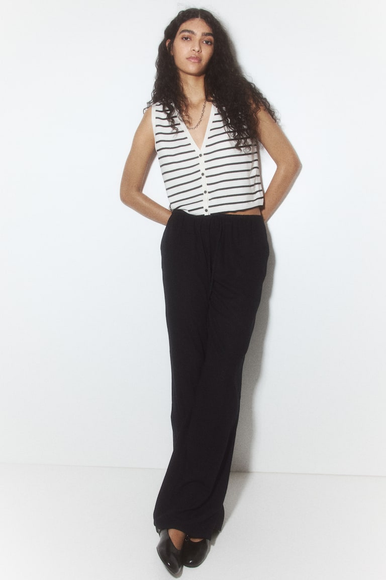 H&M Pantalón recto con cordón de ajuste - Blanco - MUJER Rebajas de fin de temporada