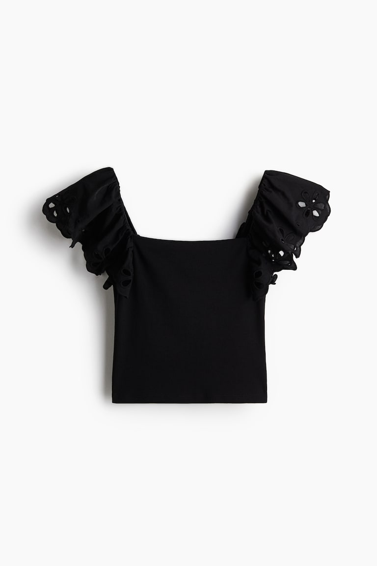 H&M Top de canalé con bordado inglés - Rosa claro - MUJER Rebajas baratas