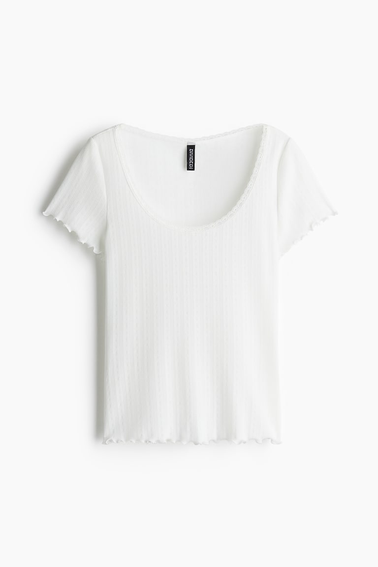 H&M Camiseta en pointelle con ribete de encaje - Blanco - MUJER Rebajas de fábrica