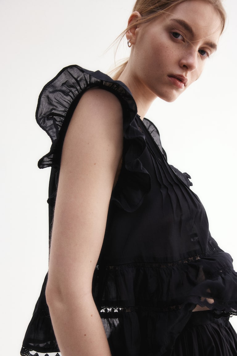 H&M Blusa con jaretas - Negro - MUJER Oferta especial
