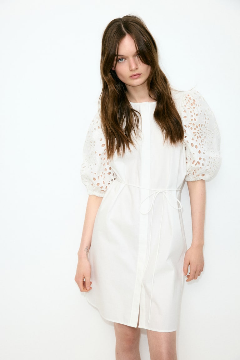 H&M Vestido con mangas en bordado inglés - Blanco - MUJER En oferta