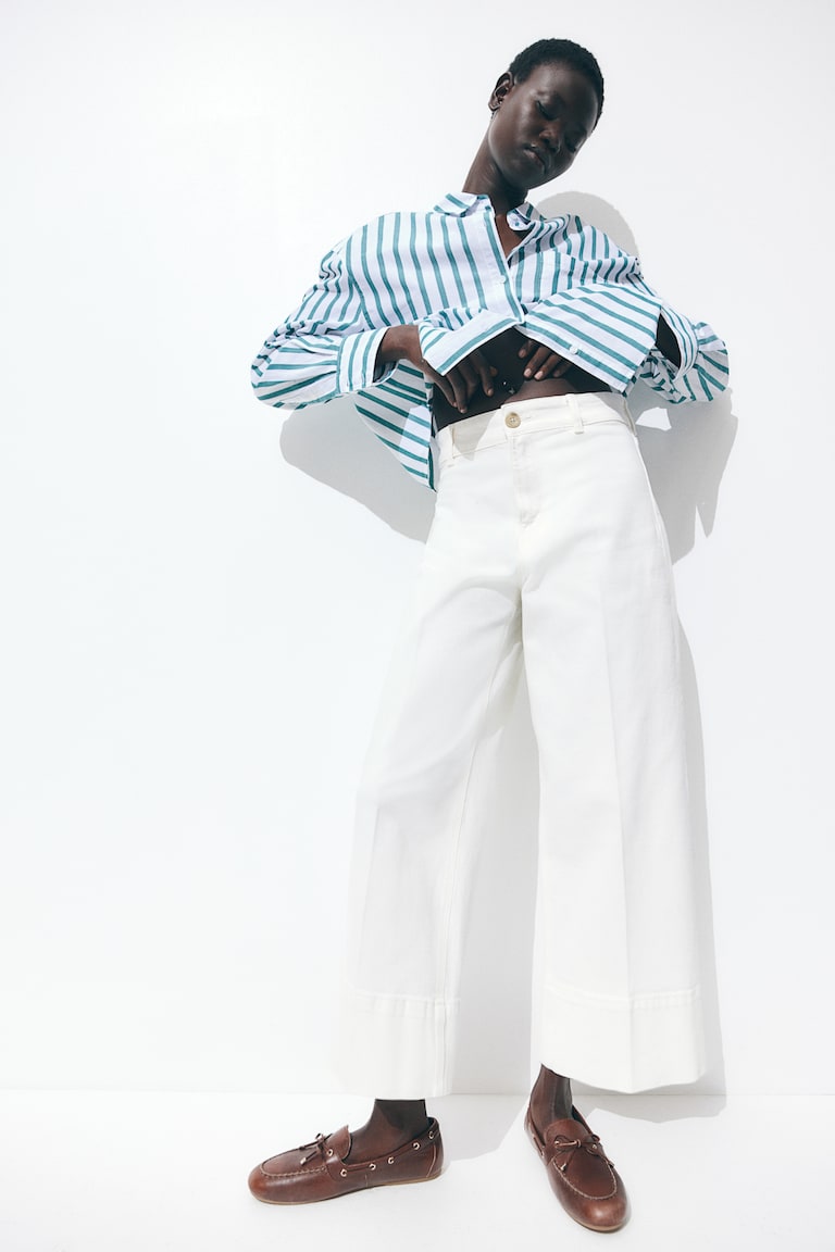 H&M Wide High Cropped Jeans - Crema - MUJER Descuentos del mes