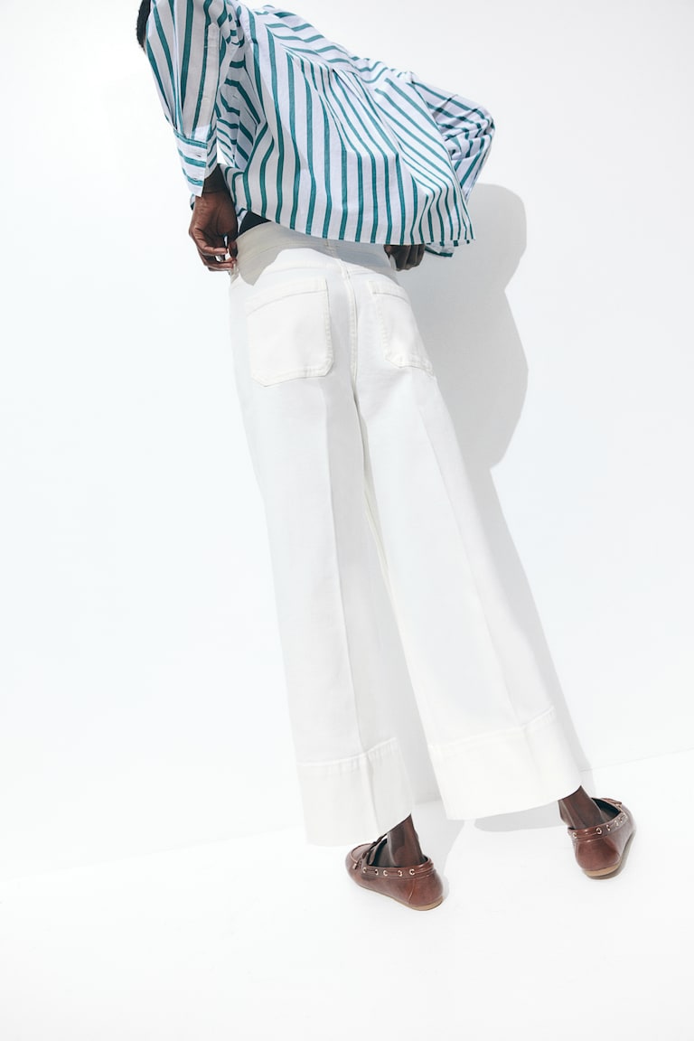 H&M Wide High Cropped Jeans - Crema - MUJER Descuentos del mes
