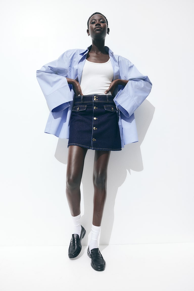 H&M A-line mini skirt - Azul denim oscuro - MUJER