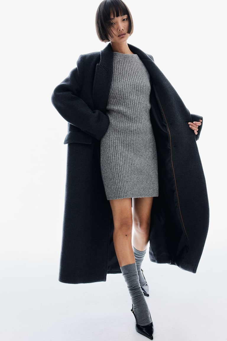 H&M Vestido en punto de canalé con escote barco - Gris jaspeado - MUJER En oferta