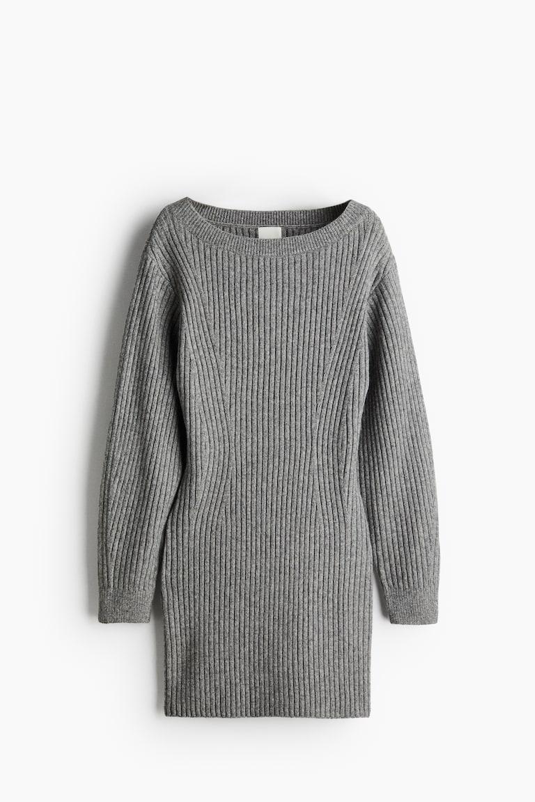 H&M Vestido en punto de canalé con escote barco - Negro - MUJER Rebajas baratas