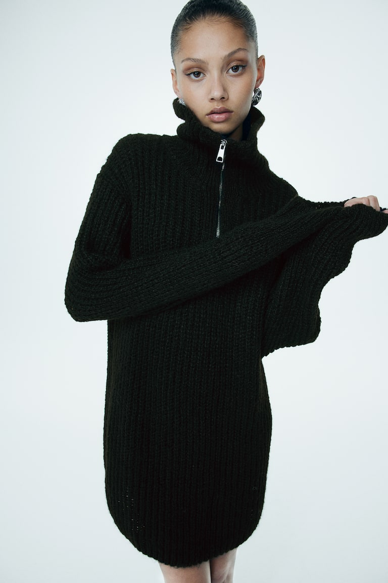 H&M Vestido en punto de canalé con media cremallera - Negro - MUJER Último día