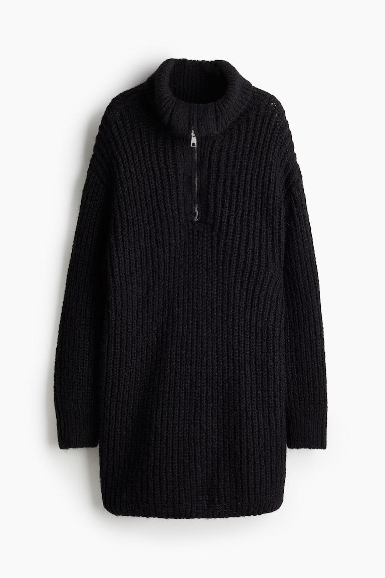 H&M Vestido en punto de canalé con media cremallera - Gris jaspeado - MUJER Precio de fábrica
