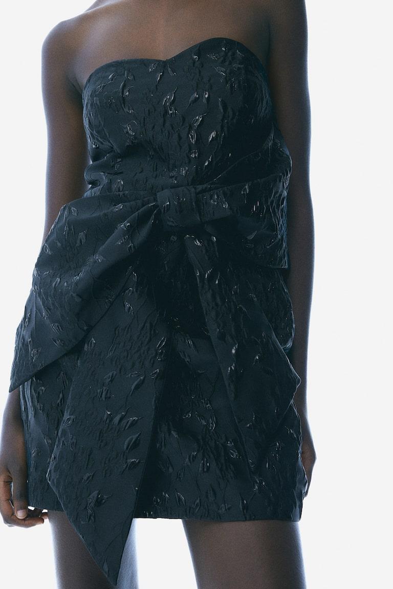 H&M Vestido en tejido jacquard con lazo decorativo - Negro - MUJER Grandes descuentos