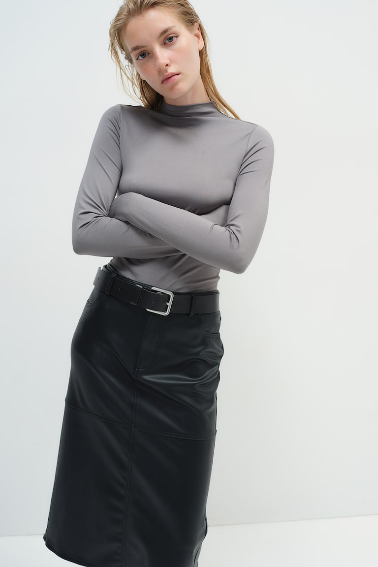 H&M Falda midi revestida - Marrón oscuro - MUJER Última moda