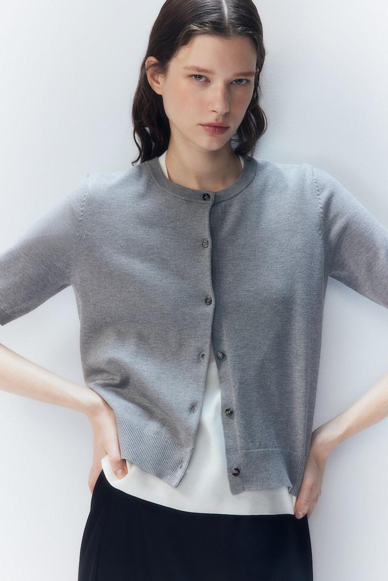 H&M Cárdigan de manga corta - Gris jaspeado - MUJER