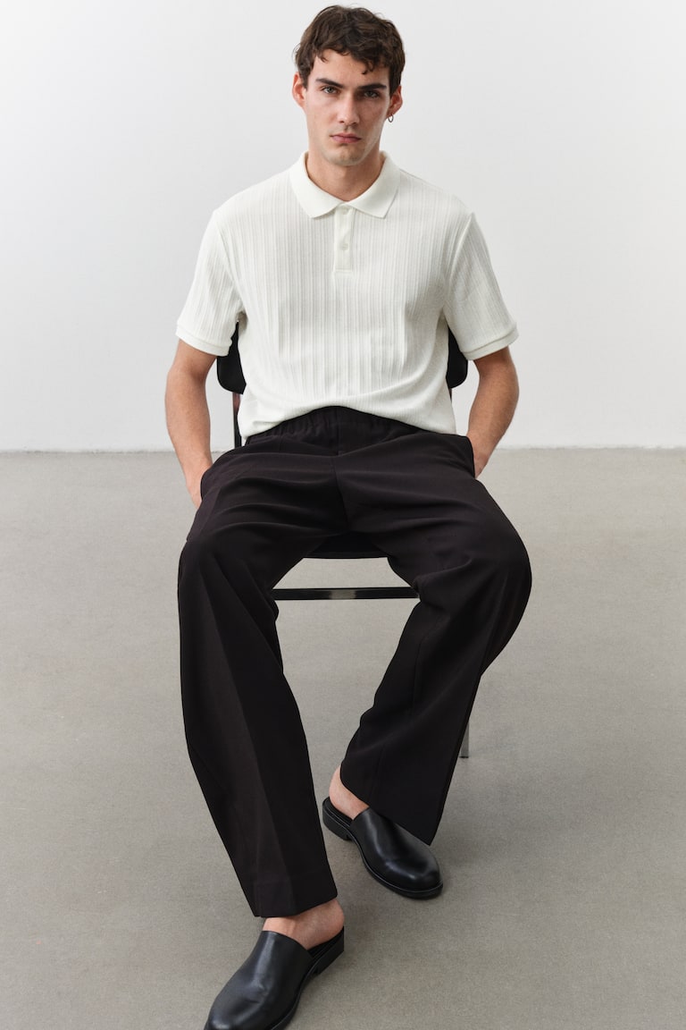 H&M Polo en punto con textura Slim Fit - Gris oscuro - HOMBRE Oferta especial